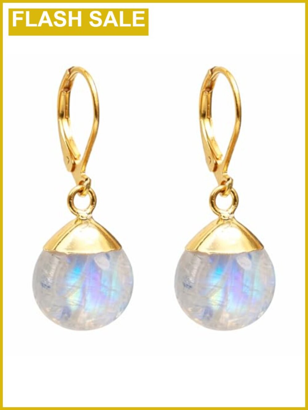 Gemstone Drop Dangle Earrings Gold Boho Bezel Lever Back Hypoallergenic